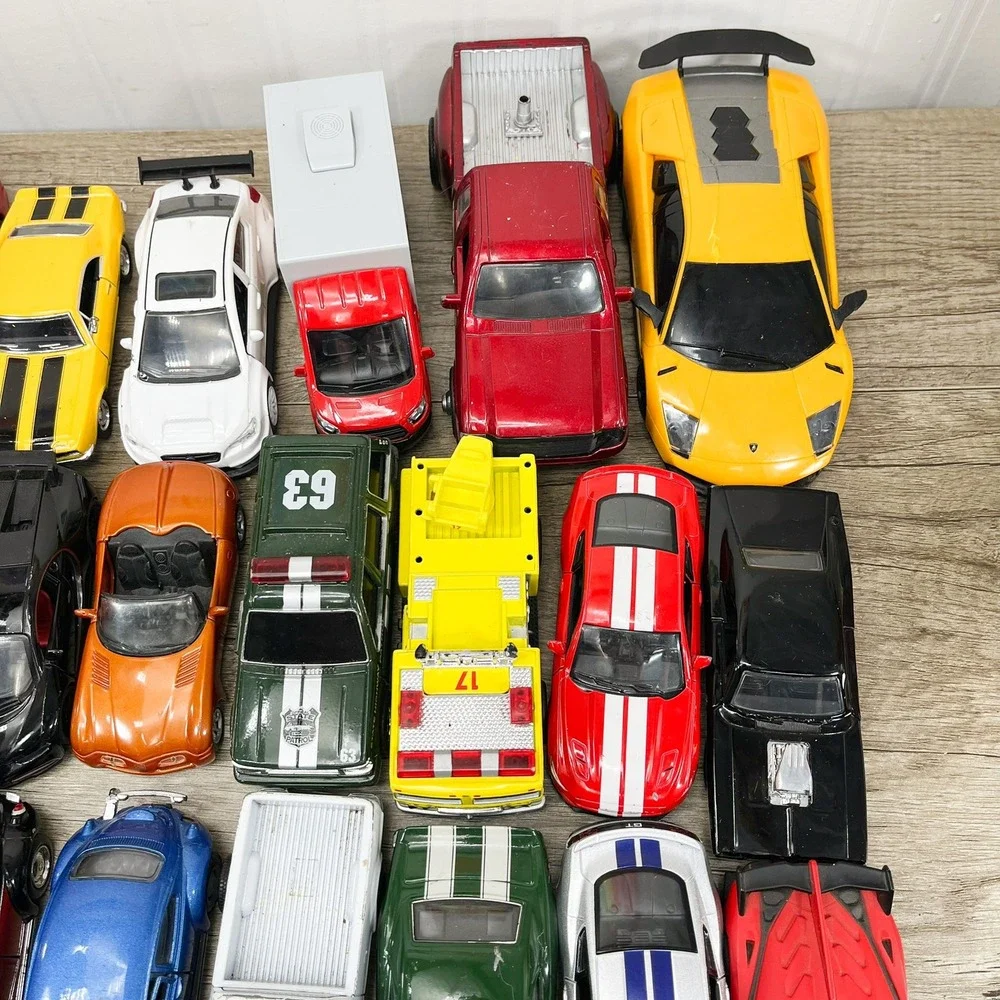 Mixed Diecast Toy Car Lot 37pc VW Beetle Lamborghini Mustang Trucks Racing